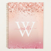 Monogramed Roos Gold Glitter Elegant Script Name Planner (Voorkant)