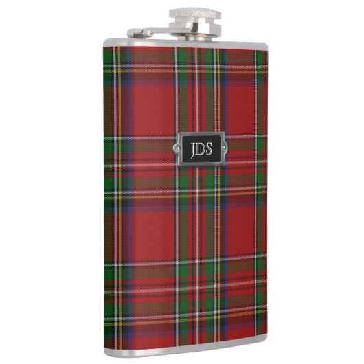 Monogramed Royal Stewart Tartan Pset Flask Heupfles (Rechts)