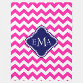 Monogramed roze blauw en wit zigzagchevron fleece deken (Voorkant)