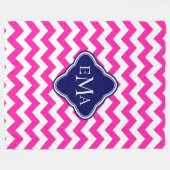 Monogramed roze blauw en wit zigzagchevron fleece deken (Voorkant (Horizontaal))