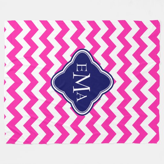 Monogramed roze blauw en wit zigzagchevron fleece deken (Voorkant (Horizontaal))
