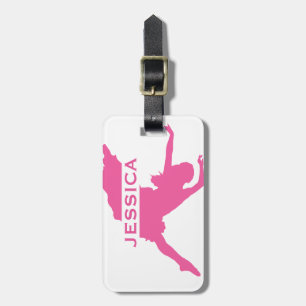 Monogramed roze en witte danser 2 bagagelabel
