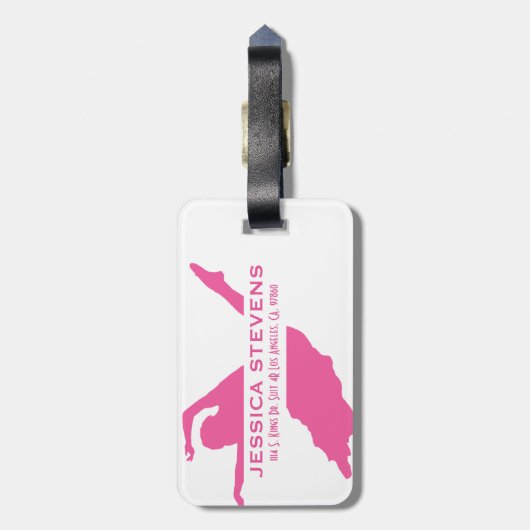 Monogramed roze en witte danser 2 bagagelabel (Achterkant verticaal)