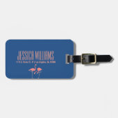 Monogramed roze flamingo illustratie bagagelabel (Voorkant horizontaal)