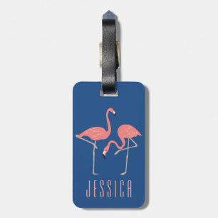 Monogramed roze flamingo illustratie bagagelabel