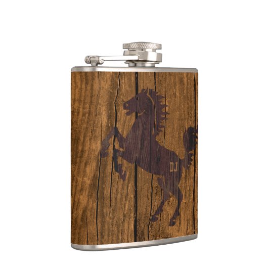 Monogramed Rustic Wood Kijk Horse Flask Heupfles (Rechts)