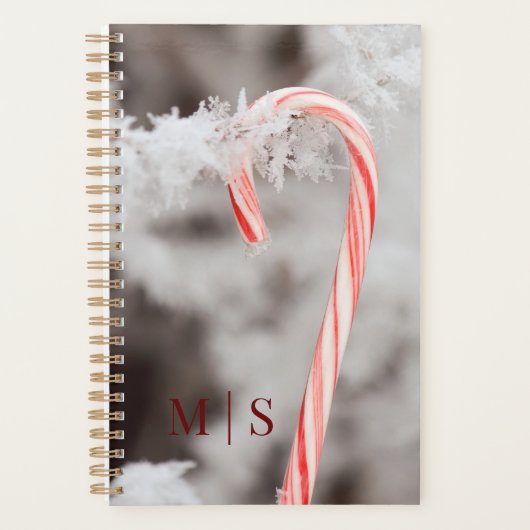 Monogramed Snowflake Overdekte Candy Cane Planner (Voorkant)