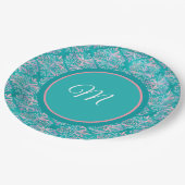 Monogramed Teal Pattern Napkins Papieren Bordje (Gekanteld)
