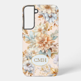 Monogramed Telefoonhoesje Peach Blue Floral Samsung Galaxy Hoesje