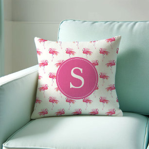 Monogramed Tropisch Roze Flamingo patroon Kussen