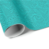 Monogramed Turquoise Embossed Floral Dammaskers Cadeaupapier (Rol Hoek)
