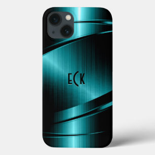 Monogramed Turquoise Green Metallic Design iPhone 13 Hoesje