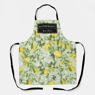 Monogramed Waterverf Gele Lemons White Florals  Schort