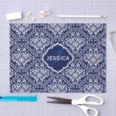 Monogramed White Floral Damkers & Blue Background Tissuepapier (Craft)