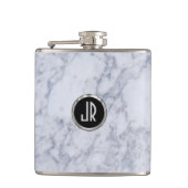 Monogramed White Marble Stone Pattern & Silver Heupfles (Voorkant)