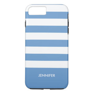 Monogramed White Stripes Sky Blue Background iPhone 8 Plus / 7 Plus Hoesje