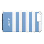 Monogramed White Stripes Sky Blue Background Case-Mate iPhone Case (Achterkant (Horizontaal))