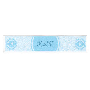 Monogramed Wit & Blauw Paisley & Krans Korte Tafelloper