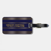 MonogramedNavy Blue en Gold Stripes Pattern Bagagelabel (Achterkant horizontaal)