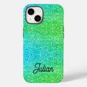 Monogramgradiënt blauw en groene glitterspargel Case-Mate iPhone case (Achterkant)