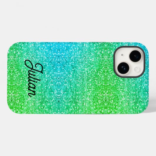 Monogramgradiënt blauw en groene glitterspargel Case-Mate iPhone case (Achterkant (horizontaal))