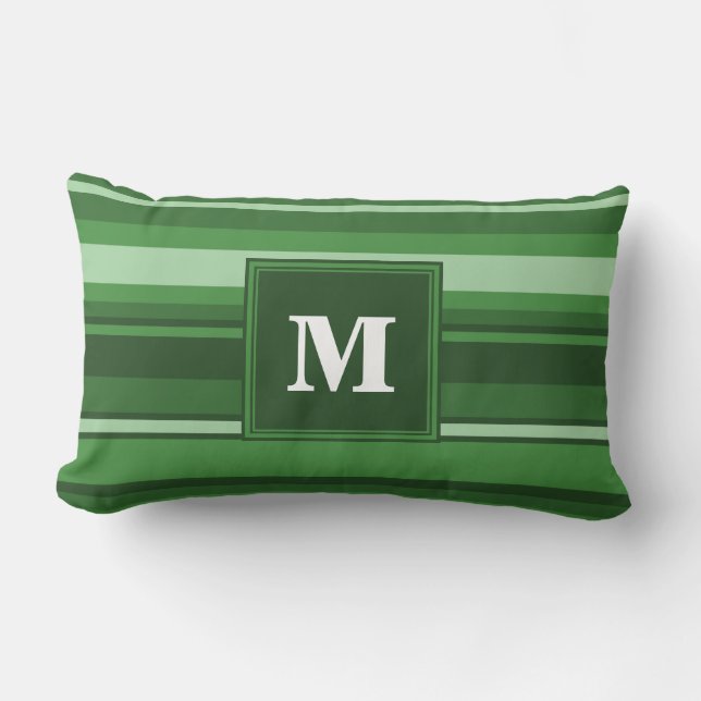 Monogramgroene strepen kussen (Voorkant)