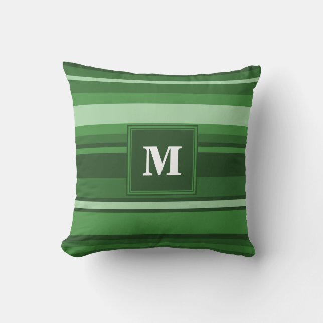 Monogramgroene strepen kussen (Voorkant)