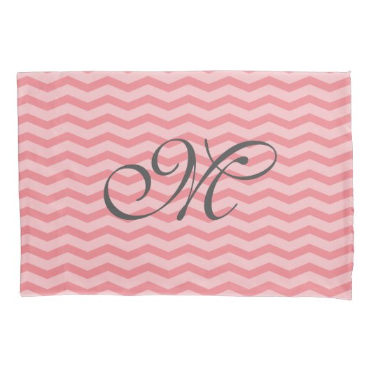 Monogramkloosters van koraal chevron zigzag kussensloop (Voorkant)