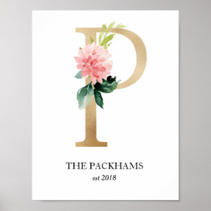 Monogramkunstprint, letter P, trouwen, kinderkamer Poster