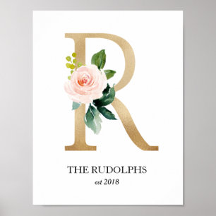 Monogramkunstprint, letter R, trouwen, kinderkamer Poster