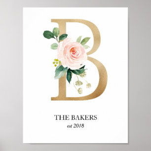 Monogramkunstwerk, Letter B, Trouwen, Kinderkamer Poster