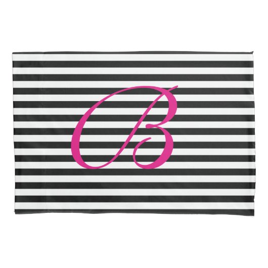Monogramkussen voor zwarte en witte strips kussensloop (Voorkant)