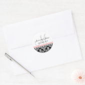Monogramlabels - Roze/Zwart - Damask Trellis Ronde Sticker (Envelop)