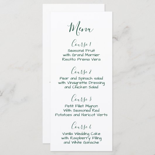 Monogramm Crest Forest Green menu Mariage (Devant / Derrière)