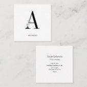 Monogramm, minimalistic Blumen schwarz weiss Vierkante Visitekaartje (Voorkant / Achterkant)