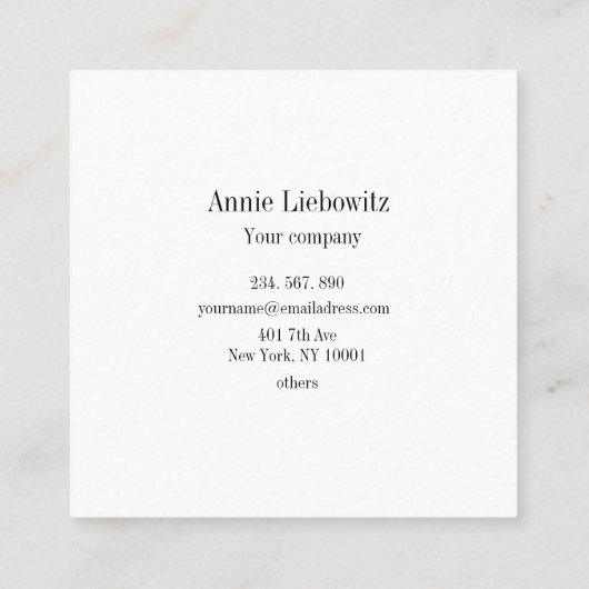 Monogramm, minimalistic Blumen schwarz weiss Vierkante Visitekaartje (Achterkant)