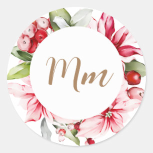 Monogramm personaliseert wintervakantiebloem ronde sticker