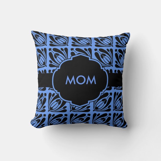 Monogrammable Blue en Black Pillow Kussen (Voorkant)
