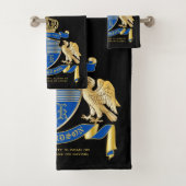 Monogrammat van wapenblauw-goudmakreel bad handdoek (Insitu)
