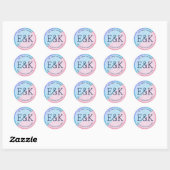Monogrammaticaal roze en blauw Glitter Geometrisch Ronde Sticker (Vel)