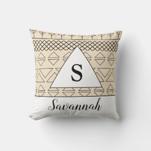 Monogrammaticale naam Beige Geometric Pattern Prin Kussen