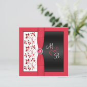 Monogrammaticale uitnodiging voor het zwart, rood  (Staand voorkant)