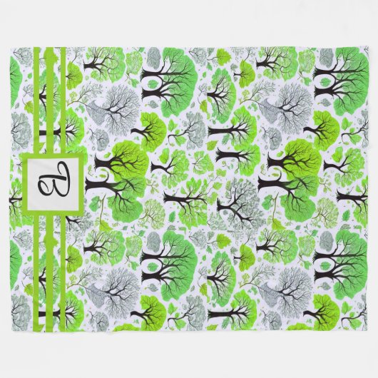 Monogrammatig groen bos fleece deken (Voorkant (Horizontaal))