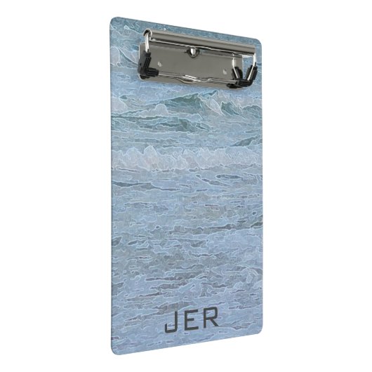 Monogrammatisch Blauwe Groene Oceaangolven Kunst Mini Klembord (Schuin)