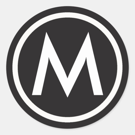 Monogrammatisch Initiaal zwart-witbriefsticker Ronde Sticker (Voorkant)