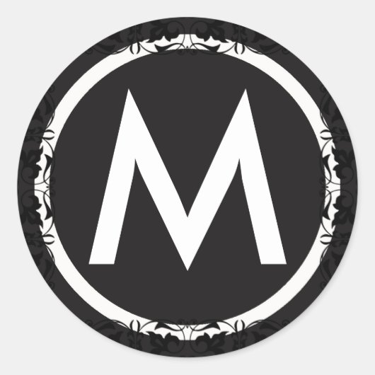 Monogrammatisch Initiaal zwart-witbriefsticker Ronde Sticker (Voorkant)