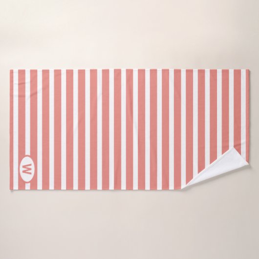Monogrammatisch koraal witte strepen dodehanddoeks badhanddoek (Badhanddoek)