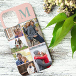 Monogramme 6 Photo Collage Peach Green<br><div class="desc">Monogrammed photo collage coque iphone que vous pouvez personnaliser avec 6 de vos photos préférées et votre initiale. Le modèle est configuré pour vous permettre d'ajouter vos photos, de travailler de haut en bas sur le côté gauche, puis de haut en bas sur le côté droit. Le design a un...</div>