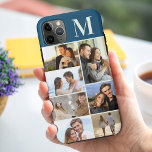 Monogramme 7 Photo Collage sur Peacock Blue Turquo<br><div class="desc">Monogrammed photo collage coque iphone que vous pouvez personnaliser avec 7 de vos photos préférées et votre initiale. Le modèle est configuré pour vous permettre d'ajouter vos photos, de travailler de haut en bas sur le côté gauche, puis de haut en bas sur le côté droit. Le design a un...</div>