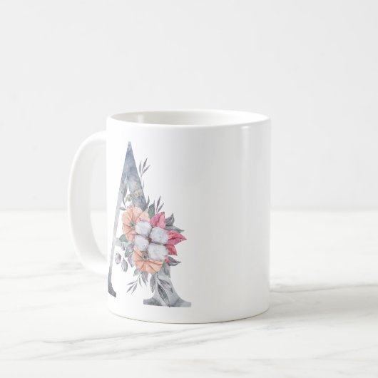 Monogramme A Aquarelle Florale Bleue Café Mug (Devant gauche)